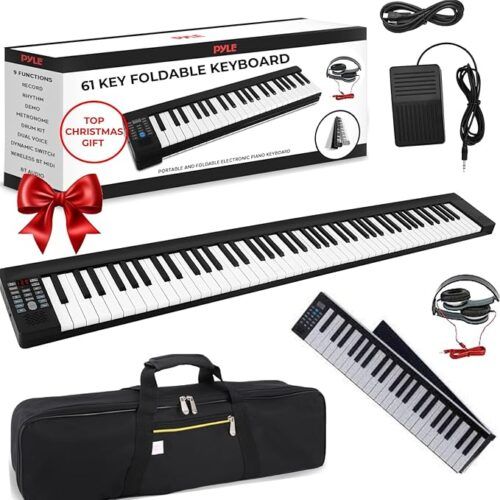 Pyle, 61-key electric music keyboard, portable folding standard electronic piano with Bluetooth