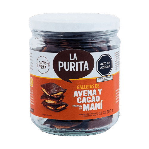 OATMEAL AND COCOA COOKIES FILLED WITH PEANUTS LA PURITA 200G