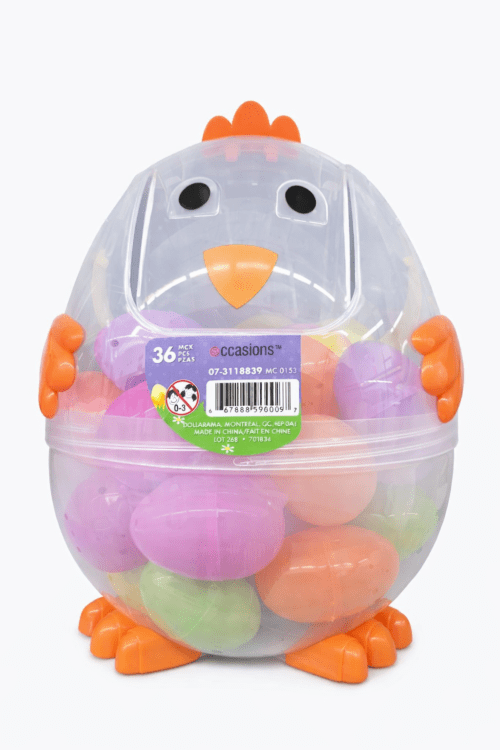 Easter egg container with eggs inside filled with candy.