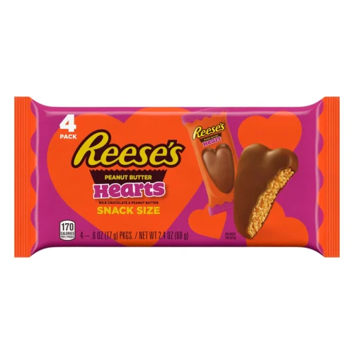 Reese's Peanut Butter Hearts with Milk Chocolate Snack Size, Valentine's Day Candy, 0.6 oz Packs, 4 Units