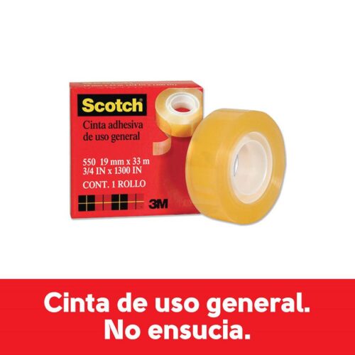 3M Scotch 550 Clear Adhesive Tape, 19 mm x 33 m (Non-staining)